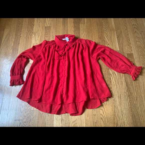 NWT Tie neck button up oversize blouse size M - Picture 11 of 17